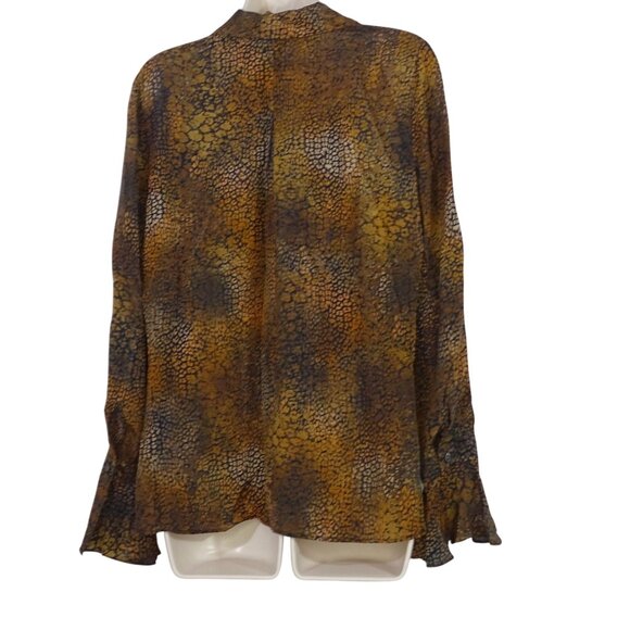 Kobi Halperin Animal Leopard Print Silk Blouse Women Size S Long Bell Sleeves - Picture 7 of 13